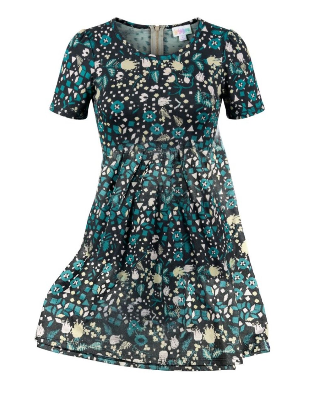 Lularoe Womens XXS Black & Teal Floral Short Sleeve Dress